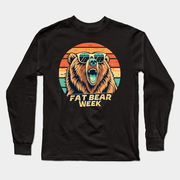 fat bear week retro sunset Long Sleeve T-Shirt by Space Monkeys NFT